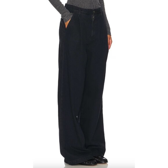 NWT Agolde $268 Ellis Wide Leg Jeans Black Denim Size 25 in Crushed Y2K - Picture 3 of 7